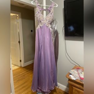 Purple floor length bedazzled gown | Cut out back